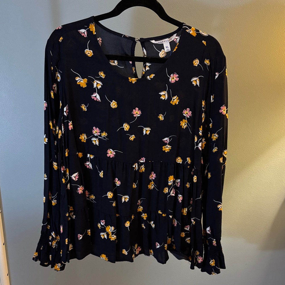 POPSUGAR navy floral blouse
